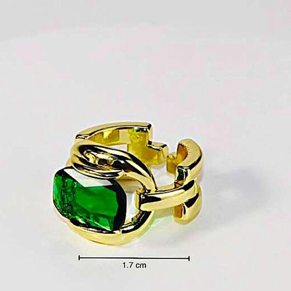 NEW GOLD 18K PLATED EMERALD GREEN ADJUSTABLE RESIZABLE RING